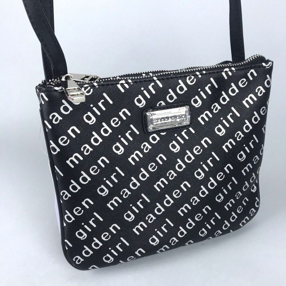 Steve Madden Girl Black Silver Logo Letters Cross body Shoulder Bag Purse NWT - Picture 1 of 12